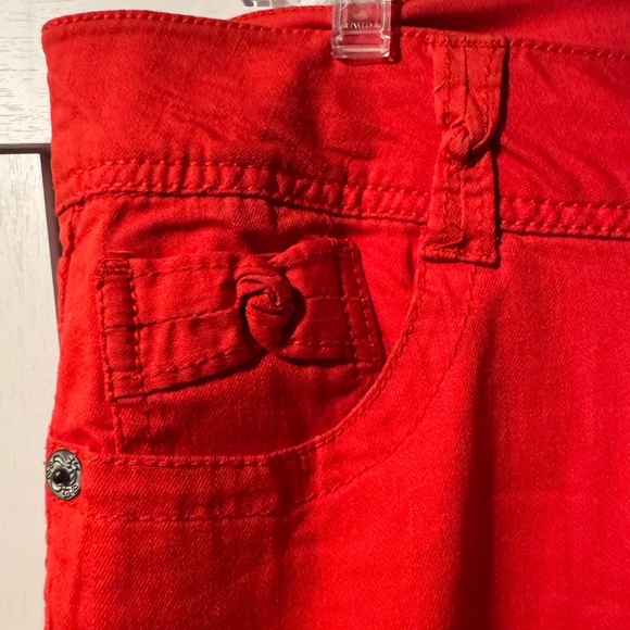 Candie's Vintage Scarlet Red Double Buttoned Jeans Bow Knot on Pockets - Picture 2 of 6